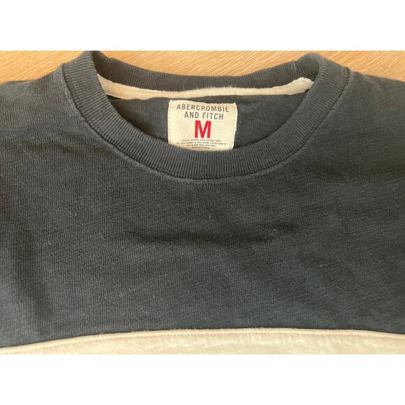 ABERCROMBIE & FITCH LS Striped Crewneck Rugby Tee Cotton Gray/Navy/Ivory-SZ Med - Picture 4 of 9